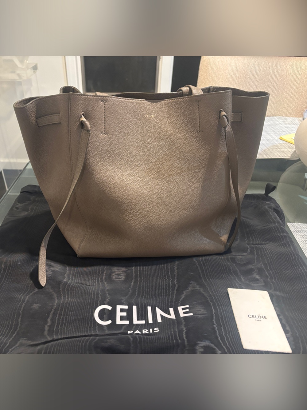 Celine Taupe Phantom Tie Cabas Leather Tote Medium